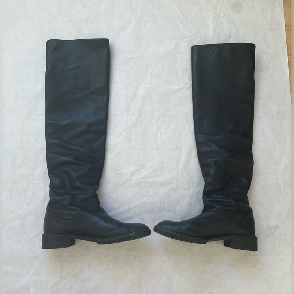 Stuart Weitzman Over the knee Boots Black Leather Pull On Round Toe Size 8.5 M - Picture 2 of 8